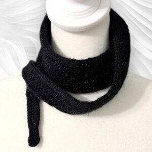 Black Knit Scarf Kerchief Handmade Neck Shawl